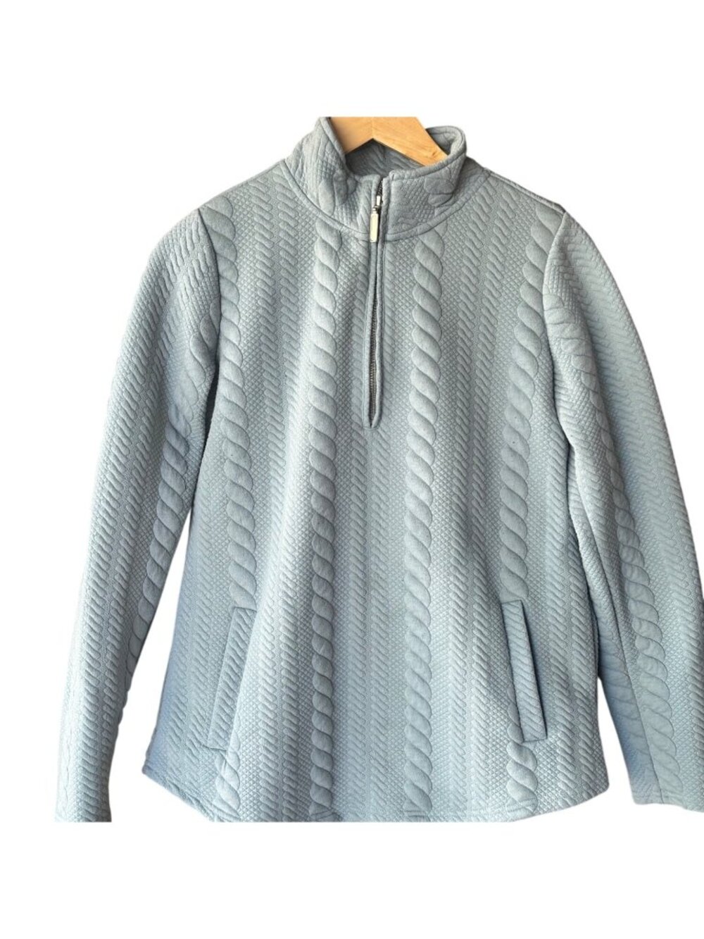 Coldwater Creek Size Small Light Blue Quilted Half-Zip Pullover Sweater